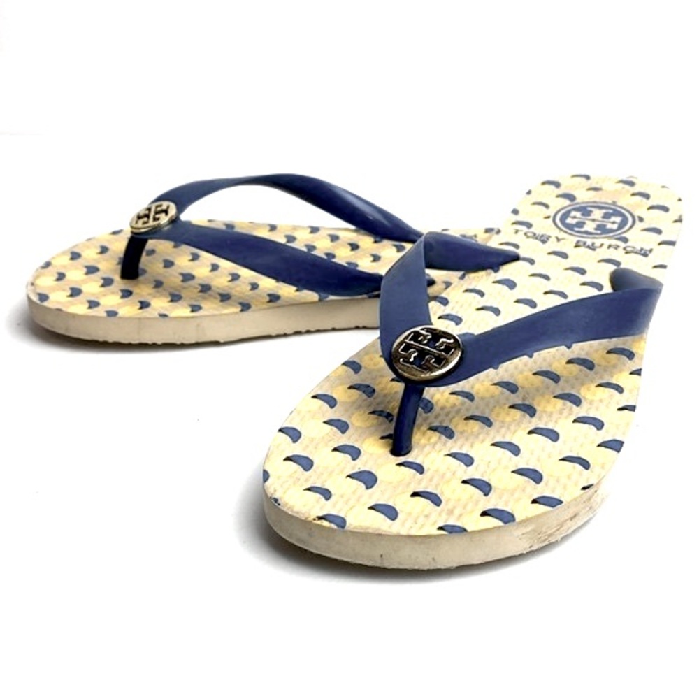 Tory Burch Blue and Cream Sandals